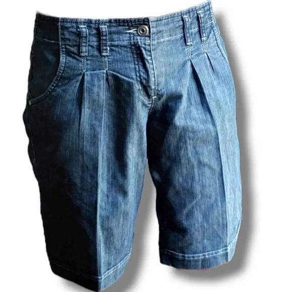Willi Smith Pants - Pleated Denim Mid Rise Bermuda Shorts